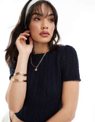 Asos Design Cable Knit Baby Tee In Navy