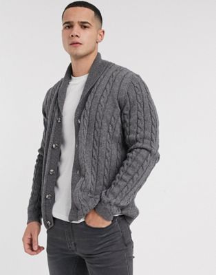 ASOS DESIGN cable knit cardigan in charcoal | ASOS