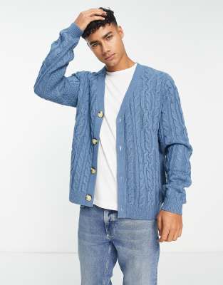 Denim Contrast Cable-Knit Cardigan main image 0