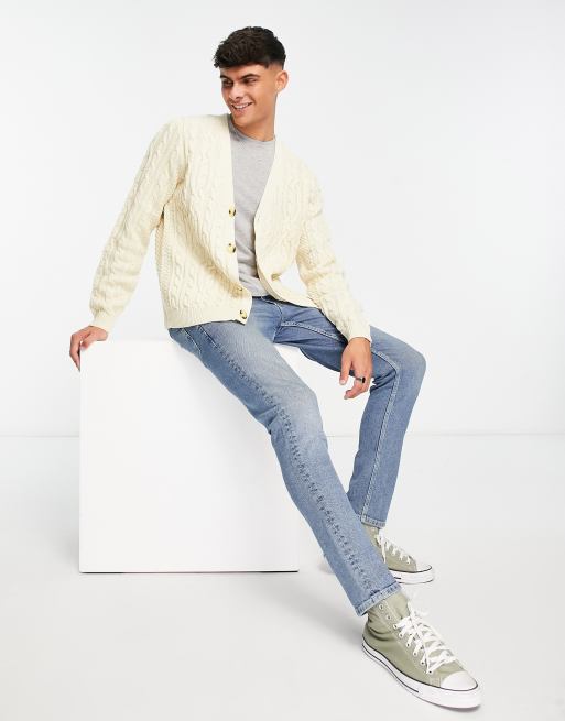 ASOS DESIGN cable knit cardigan in ecru ASOS