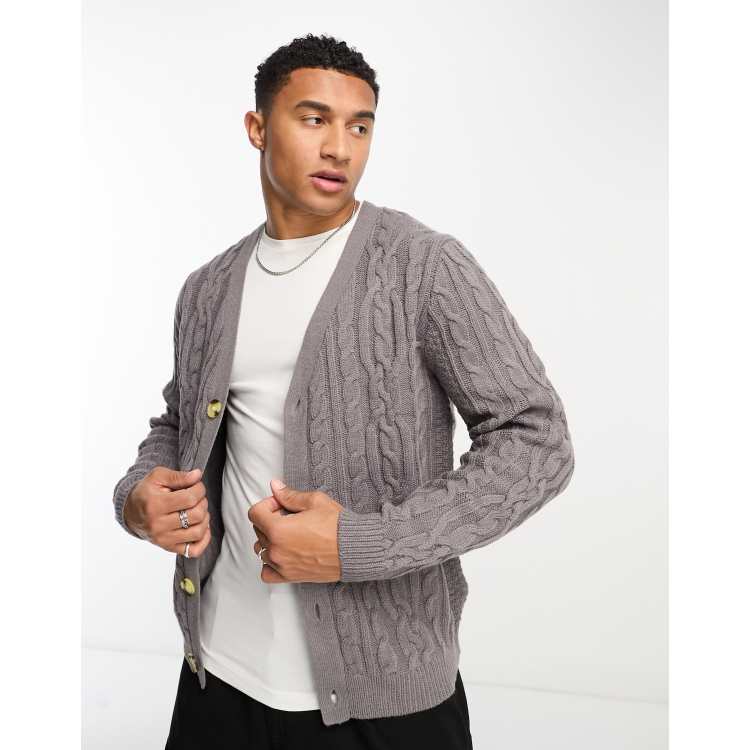 Cable knit 2024 cardigan men