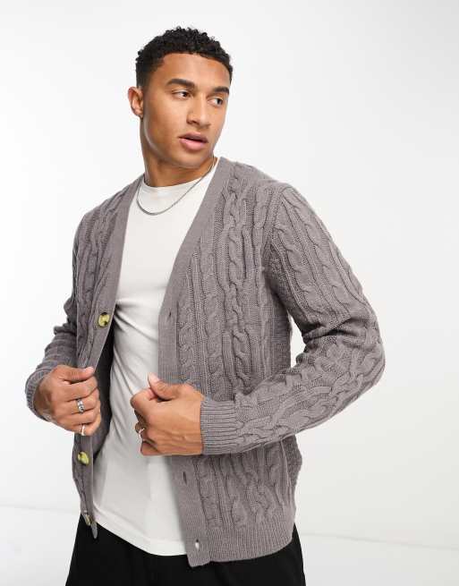 ASOS DESIGN cable knit cardigan in grey