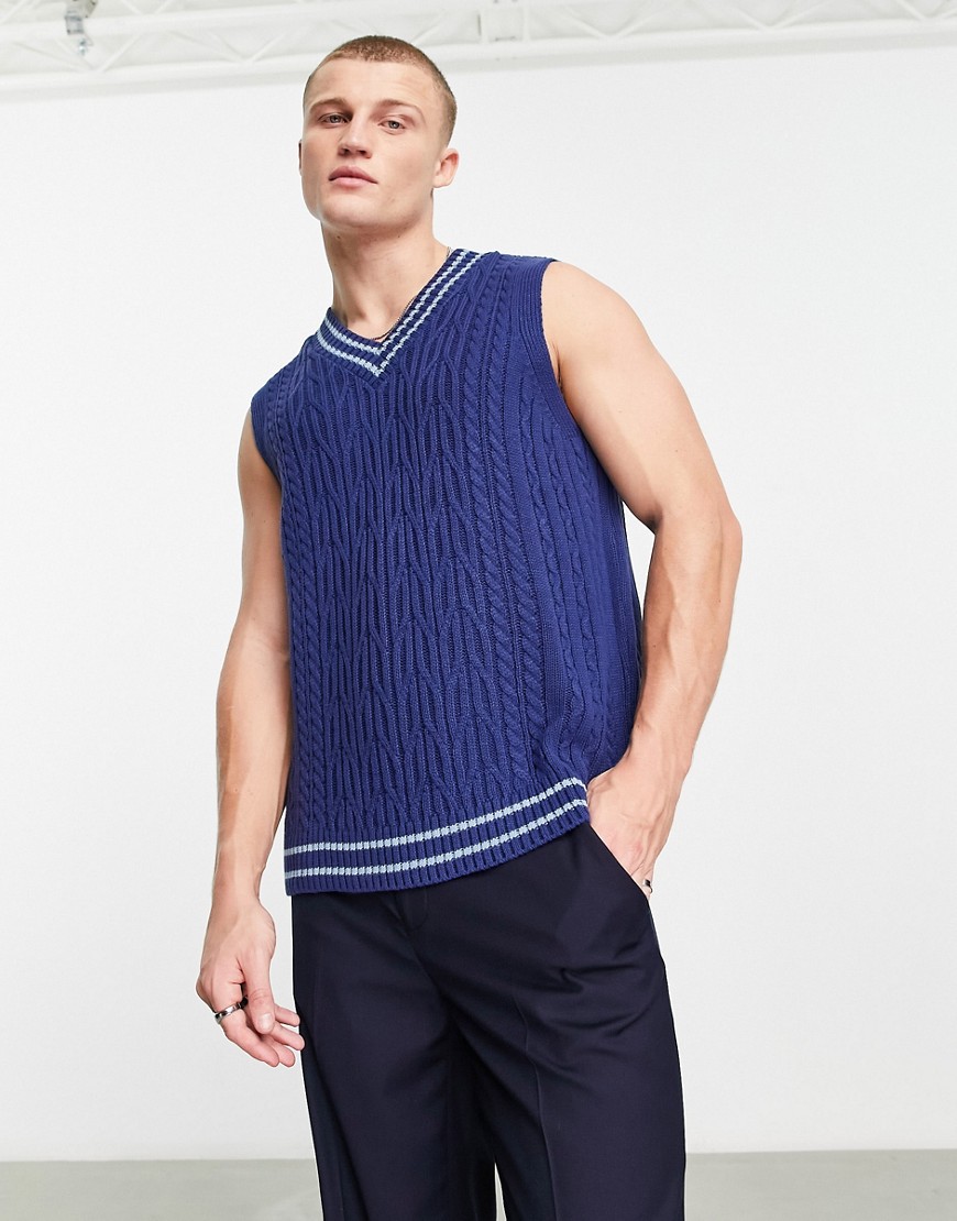 ASOS DESIGN cable knit cricket tank in blue