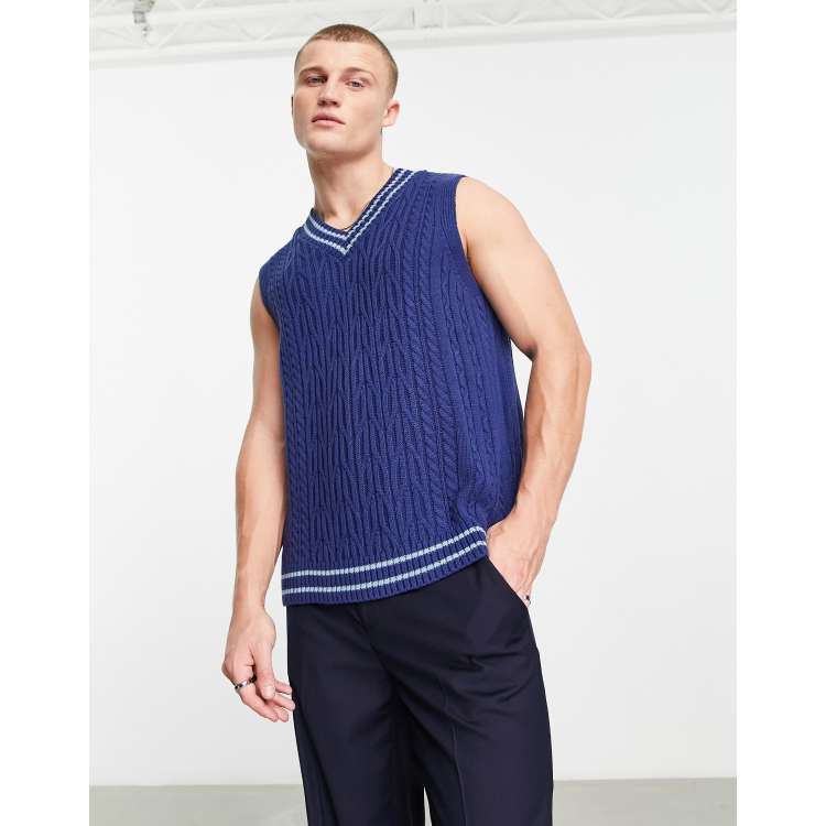 ASOS DESIGN cable knit cricket tank in blue | ASOS