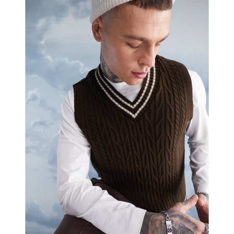 ASOS DESIGN cable knit cricket tank in brown | ASOS