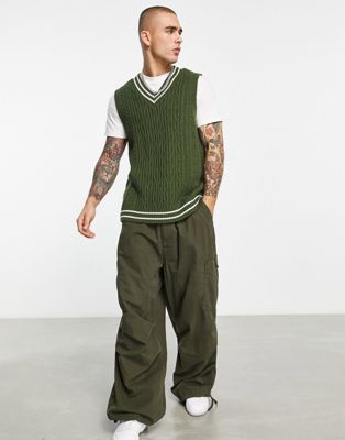 ASOS DESIGN cable knit cricket tank in green