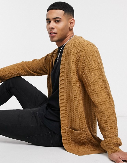 ASOS DESIGN cable knit edge to edge cardigan in tan
