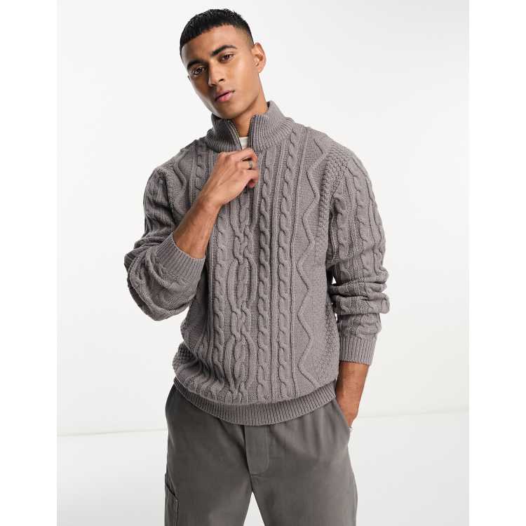 Half zip shop cable knit sweater