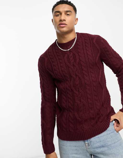 ASOS DESIGN cable knit jumper in burgundy