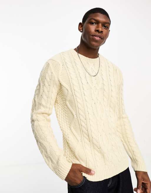 ASOS DESIGN cable knit jumper in ecru ASOS