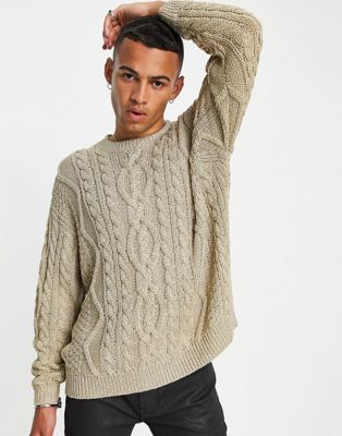 ASOS DESIGN cable knit jumper in metallic gold