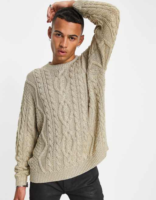 ASOS DESIGN cable knit jumper in metallic gold ASOS