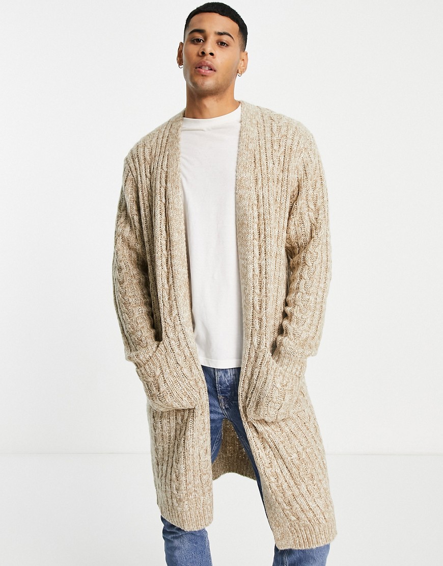 ASOS DESIGN cable knit longline cardigan in oatmeal-Neutral