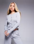 [ASOS DESIGN] ASOS DESIGN cable knit look button through top in grey (part of a set) XS GREY