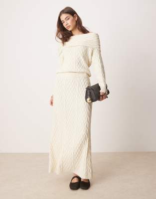 cable knit maxi skirt in cream - part of a set-White