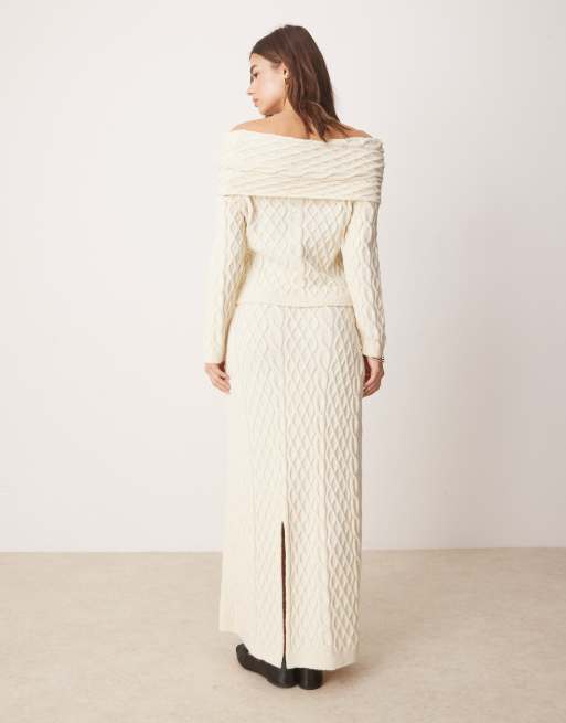 ASOS DESIGN cable knit maxi skirt in cream (part of a set), 2 of 5