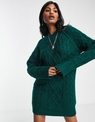 ASOS DESIGN cable knit mini jumper dress in green