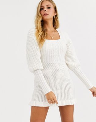 ASOS DESIGN cable knit mini dress with volume sleeve | ASOS