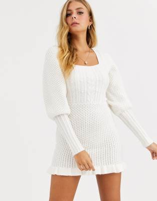 ASOS DESIGN cable knit mini dress with volume sleeve | ASOS