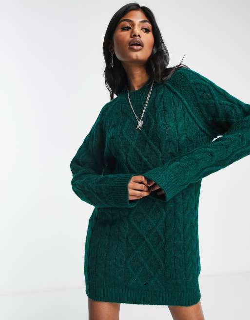 Green Cable Knit Midi Jumper Dress