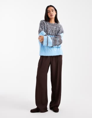 Asos Design Cable Knit Multiply Mixed Sweater In Blue