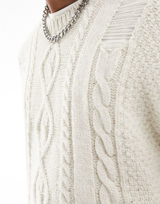 ASOS DESIGN oversized heavyweight cable knit v-neck tank top in auburn