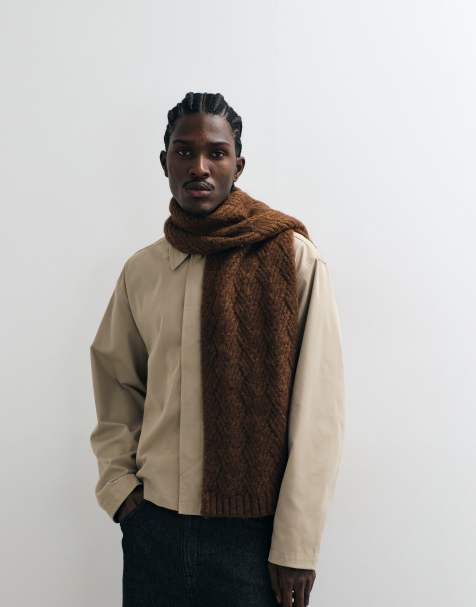 ASOS DESIGN cable knit pattern scarf in brown - view 1