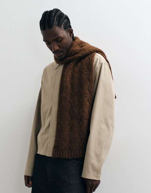 ASOS DESIGN cable knit pattern scarf in brown, 2 of 3