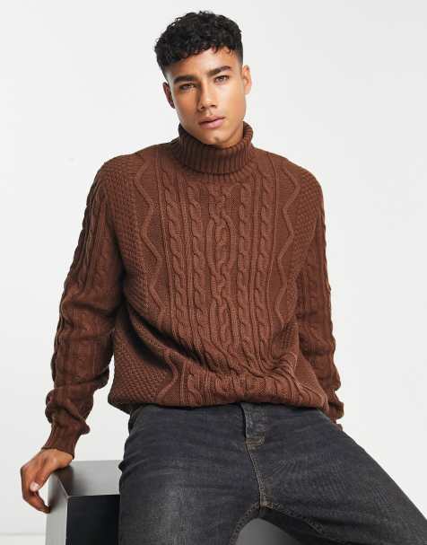 Mens thick cable hot sale knit sweater