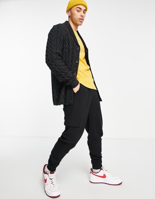 ASOS DESIGN cable knit shawl cardigan in charcoal