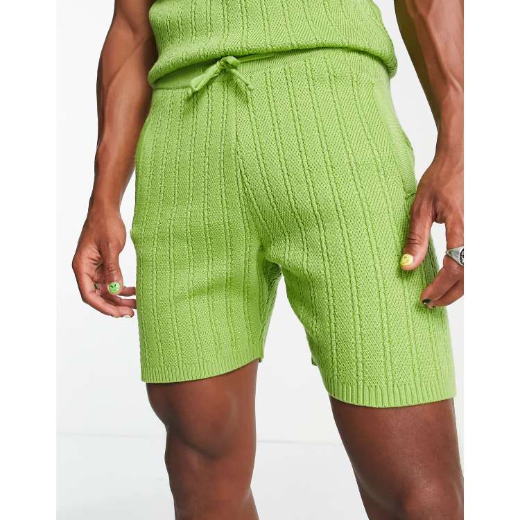 ASOS DESIGN cable knit shorts in green - part of a set