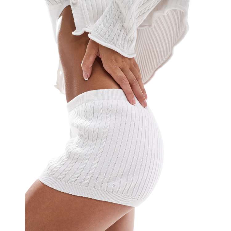 ★AMES-WORLDWIDE★CABLE KNIT SHORT PANTS CREAM★正規品/人気 Cable Knit Elastic Waistband Shorts