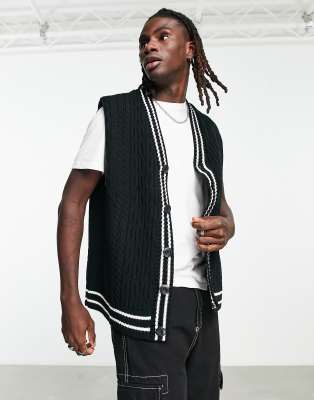 ASOS DESIGN cable knit sleeveless cricket tank in black | ASOS