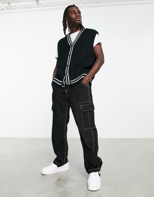ASOS DESIGN cable knit sleeveless cricket tank in black | ASOS