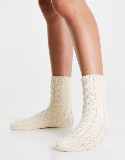 ASOS DESIGN cable knit socks in cream ASOS