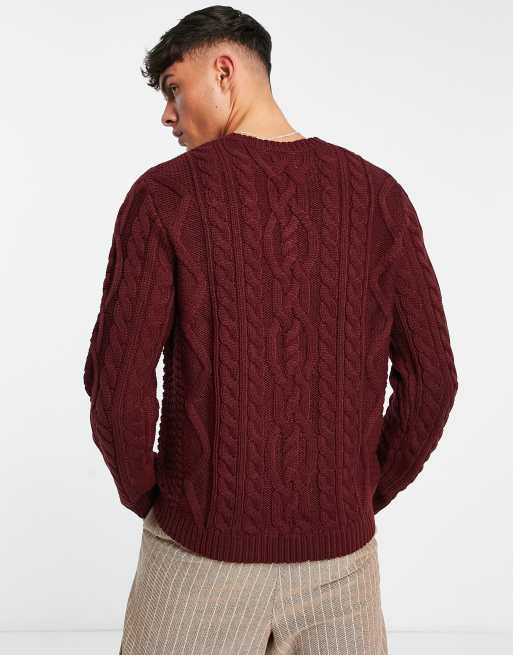 ASOS DESIGN cable knit sweater in burgundy ASOS