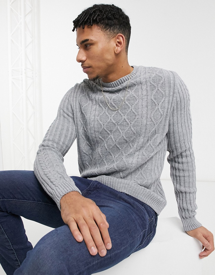 ASOS DESIGN cable knit sweater in gray-Grey