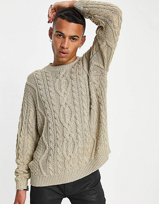 ASOS DESIGN cable knit sweater in metallic gold | ASOS