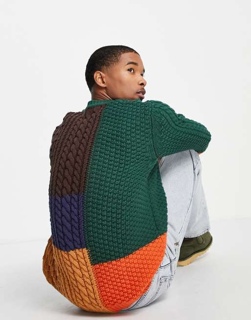 ASOS DESIGN knitted color block sweater in plush yarn