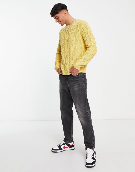 ASOS DESIGN cable knit sweater in yellow