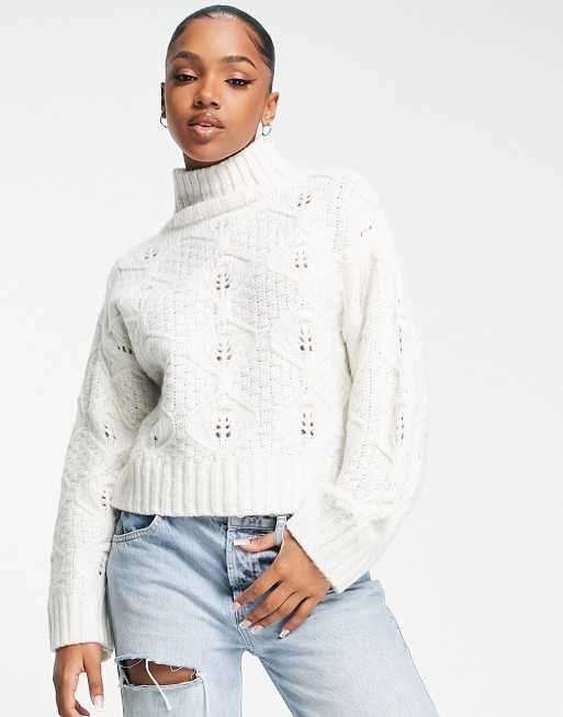 Cream knit deals turtleneck sweater