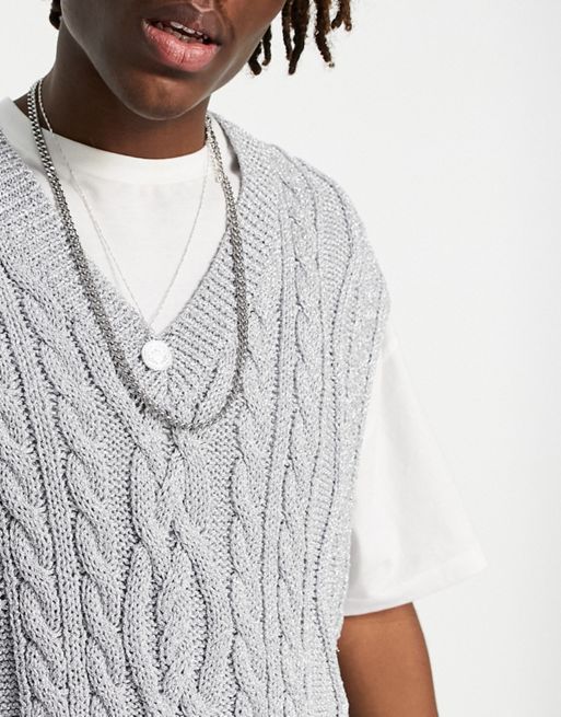 ASOS DESIGN cable knit tank top in silver metallic yarn