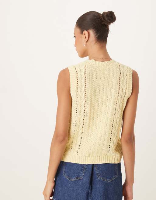 ASOS DESIGN cable knit tie front tank top in buttermilk