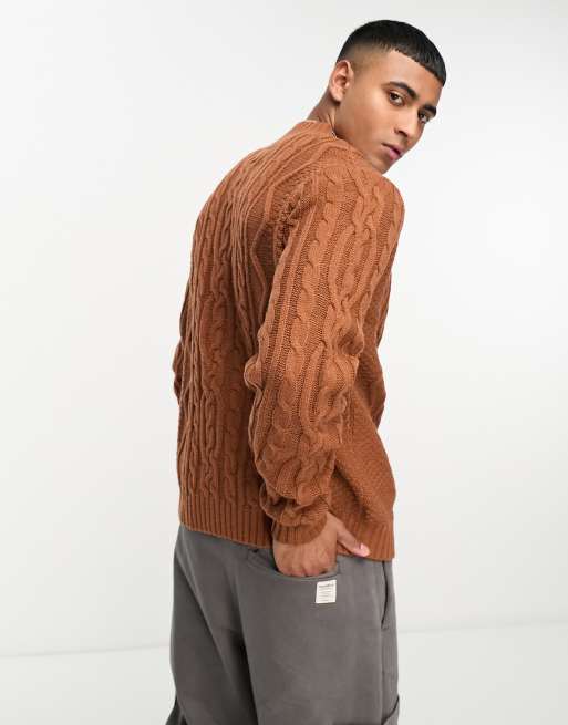 ASOS DESIGN cable knit turtle neck sweater in brown, 2 of 4