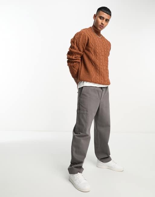 ASOS DESIGN cable knit turtle neck sweater in brown, 4 of 4
