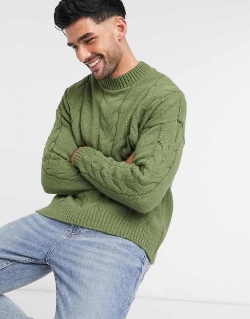 ASOS DESIGN Curve ribbed turtleneck sweater in dark green metallic