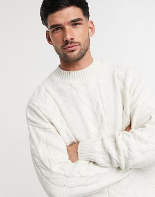 ASOS DESIGN cable knit turtleneck sweater in off white | ASOS