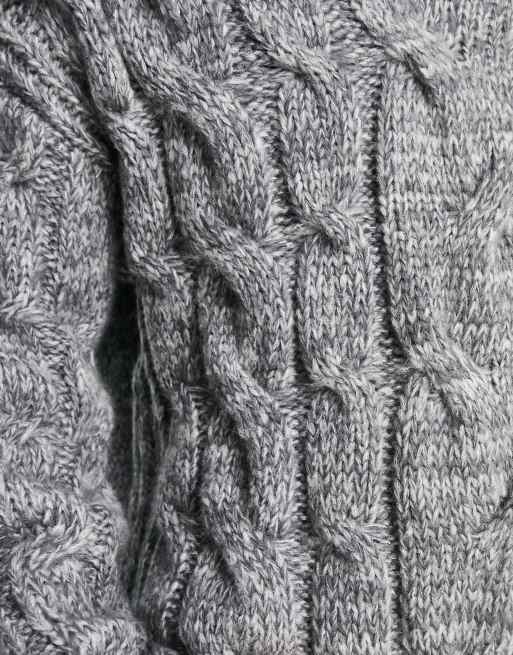 Grey cable knit shop v neck sweater