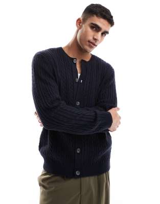 ASOS DESIGN ASOS DESIGN cable knitted crew neck cardigan in navy