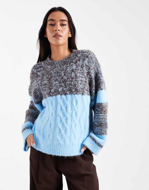 ASOS DESIGN cable multiply mixed jumper in blue - view 1